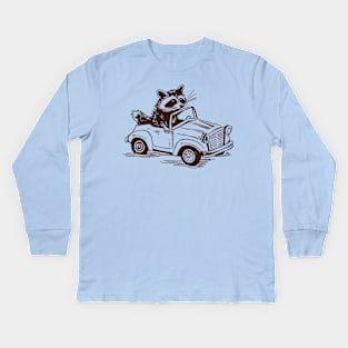 Raccoon Riding A Car Kids Long Sleeve T-Shirt